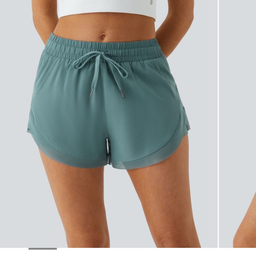 HALARA Women's Mid Rise Drawstring Contrast Mesh 2-in-1 Flowy Running Shorts 3”